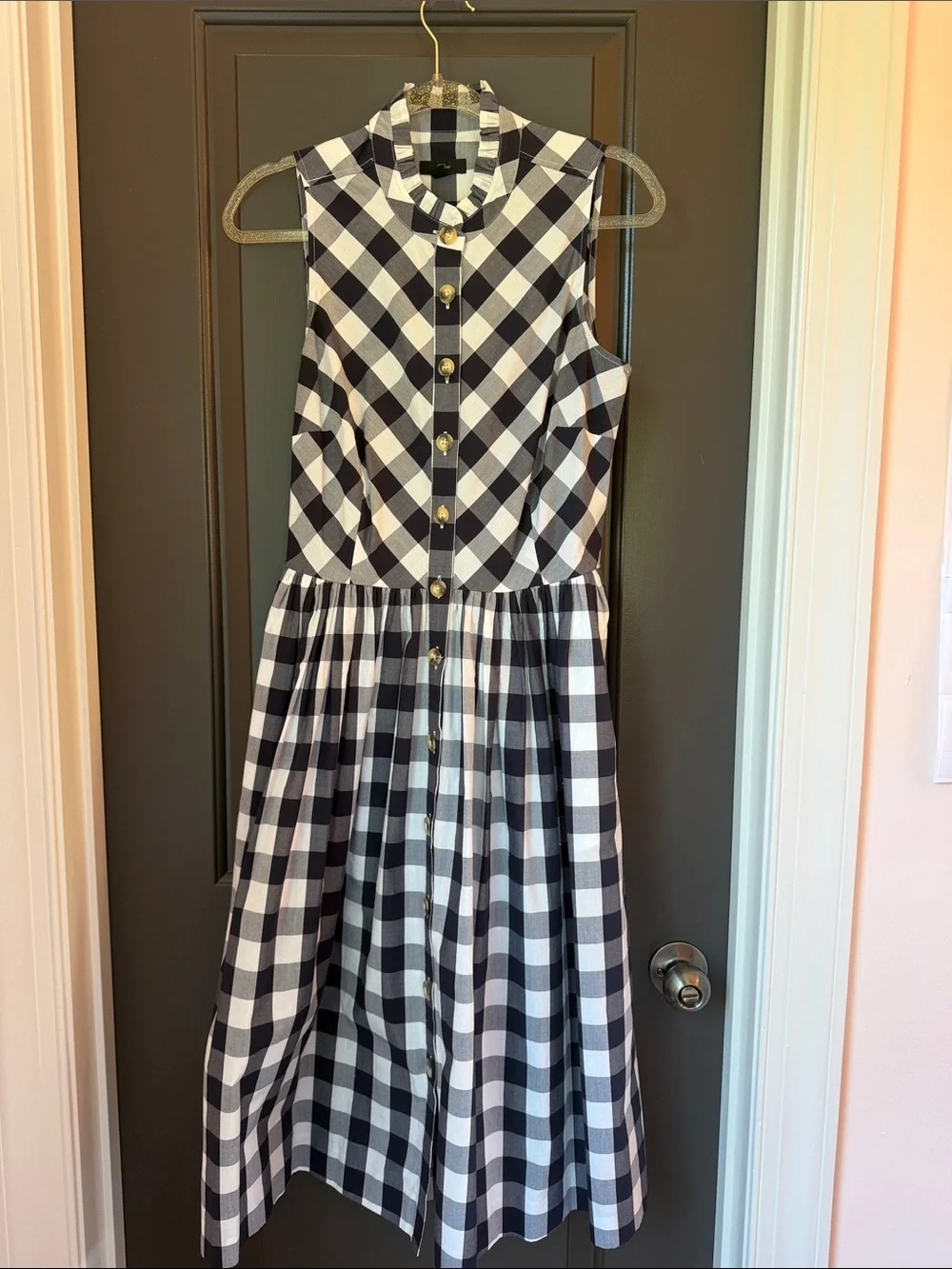 J. Crew Robin Navy & White Gingham Sleeveless Shirtdress Size 4T